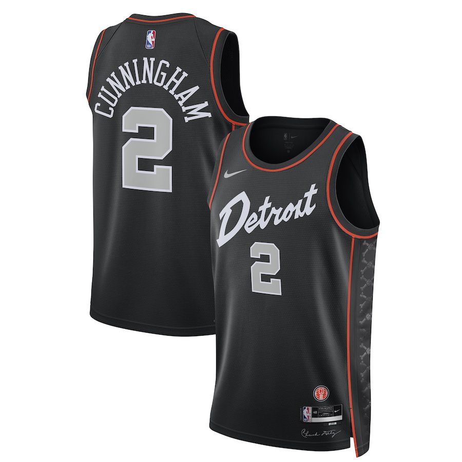 Men Detroit Pistons 2 Cade Cunningham Nike Black City Edition 2023-24 Swingman NBA Jersey